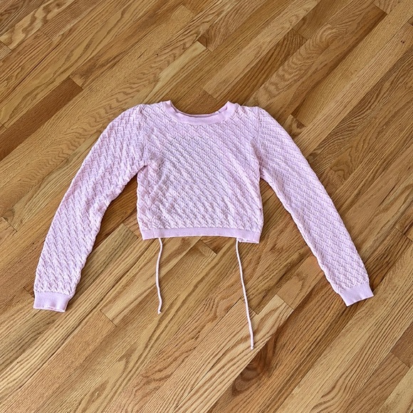Light pink open back sweater pointelle pattern ballerina sweater - Picture 2 of 2